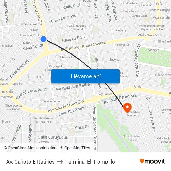 Av. Cañoto E Itatines to Terminal El Trompillo map