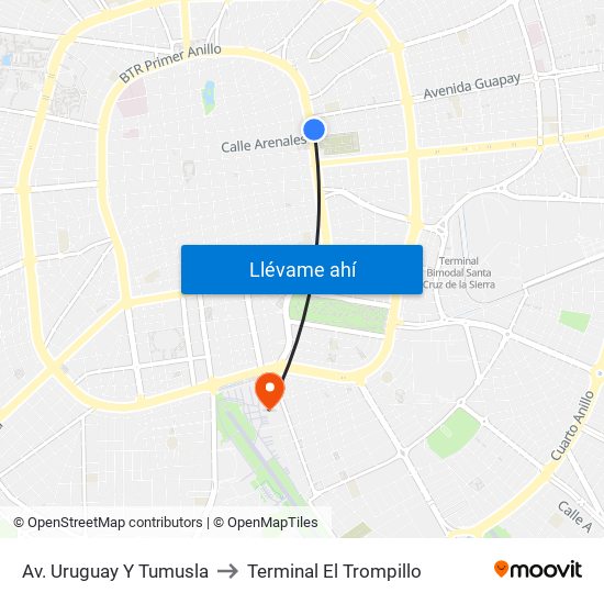 Av. Uruguay Y Tumusla to Terminal El Trompillo map