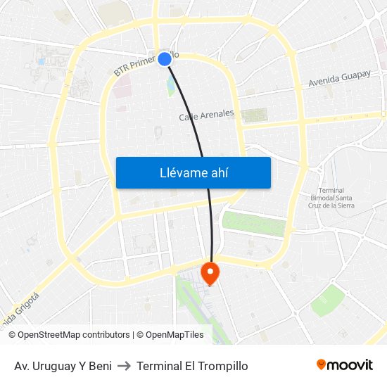 Av. Uruguay Y Beni to Terminal El Trompillo map