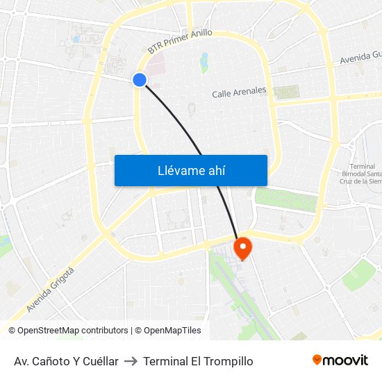 Av. Cañoto Y Cuéllar to Terminal El Trompillo map