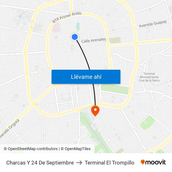 Charcas Y 24 De Septiembre to Terminal El Trompillo map