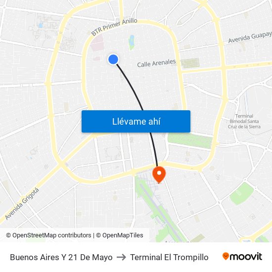 Buenos Aires Y 21 De Mayo to Terminal El Trompillo map