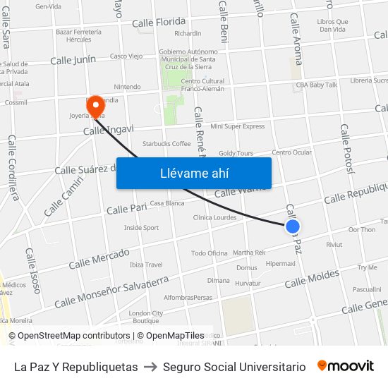 La Paz Y Republiquetas to Seguro Social Universitario map