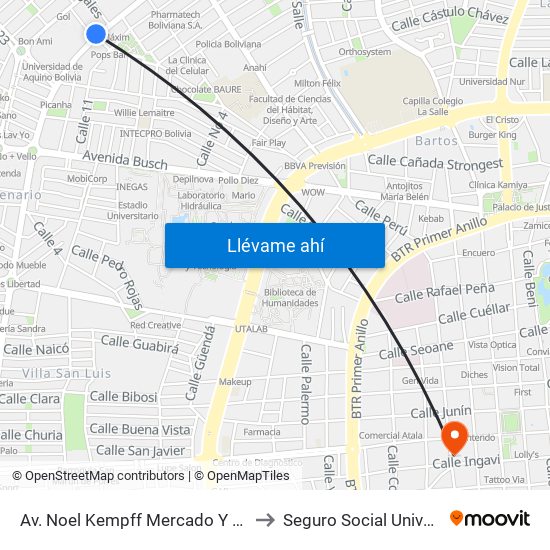 Av. Noel Kempff Mercado Y Los Limos to Seguro Social Universitario map