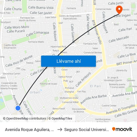 Avenida Roque Aguilera, 3135 to Seguro Social Universitario map