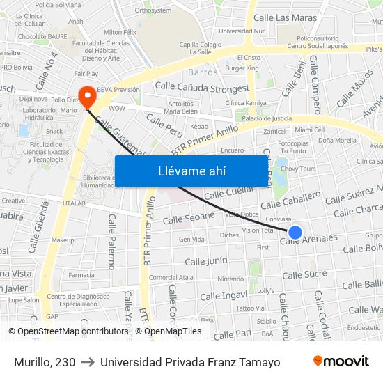 Murillo, 230 to Universidad Privada Franz Tamayo map