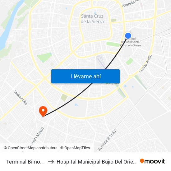 Terminal Bimodal to Hospital Municipal Bajío Del Oriente map