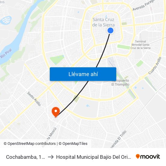 Cochabamba, 171 to Hospital Municipal Bajío Del Oriente map