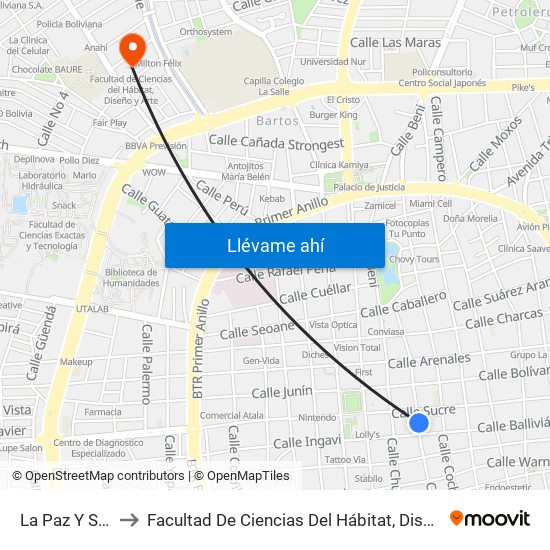 La Paz Y Sucre to Facultad De Ciencias Del Hábitat, Diseño Y Arte map