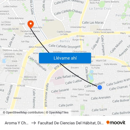 Aroma Y Charcas to Facultad De Ciencias Del Hábitat, Diseño Y Arte map