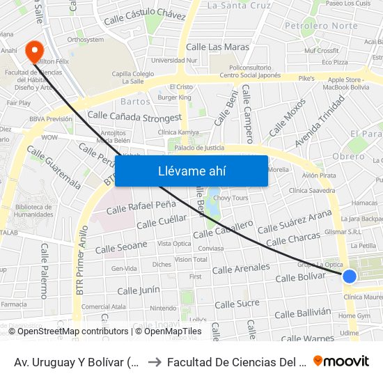 Av. Uruguay Y Bolívar (Cementerio General) to Facultad De Ciencias Del Hábitat, Diseño Y Arte map