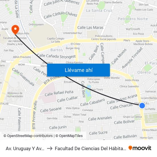 Av. Uruguay Y Av. Charcas to Facultad De Ciencias Del Hábitat, Diseño Y Arte map