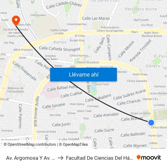 Av. Argomosa Y Av. Melchor Pinto to Facultad De Ciencias Del Hábitat, Diseño Y Arte map