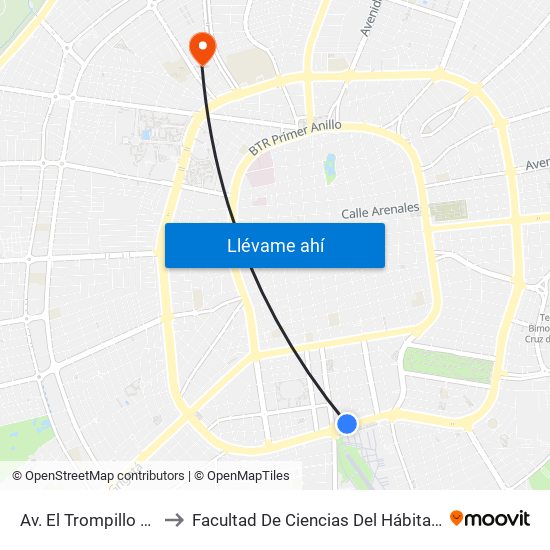 Av. El Trompillo Y Moreno to Facultad De Ciencias Del Hábitat, Diseño Y Arte map