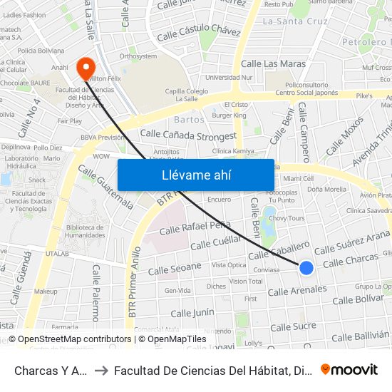 Charcas Y Aroma to Facultad De Ciencias Del Hábitat, Diseño Y Arte map