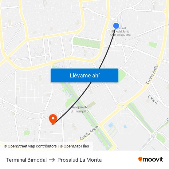 Terminal Bimodal to Prosalud La Morita map