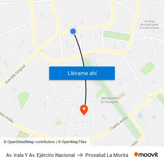 Av. Irala Y Av. Ejército Nacional to Prosalud La Morita map