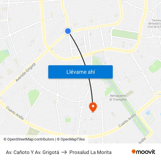 Av. Cañoto Y Av. Grigotá to Prosalud La Morita map