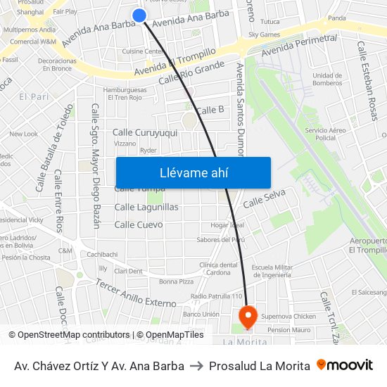 Av. Chávez Ortíz Y Av. Ana Barba to Prosalud La Morita map