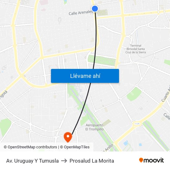 Av. Uruguay Y Tumusla to Prosalud La Morita map