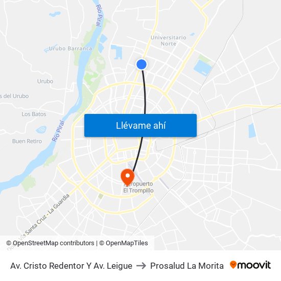 Av. Cristo Redentor Y Av. Leigue to Prosalud La Morita map