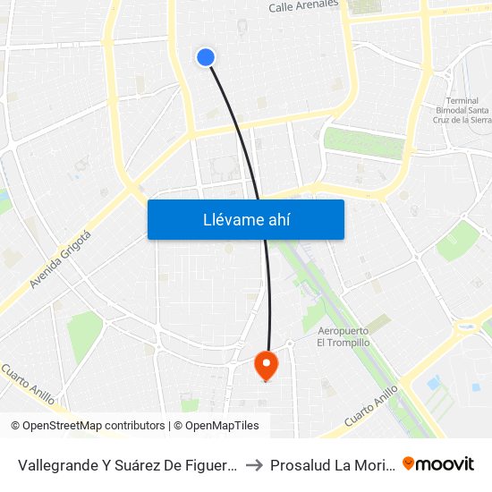 Vallegrande Y Suárez De Figueroa to Prosalud La Morita map