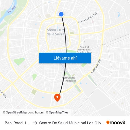 Beni Road, 150 to Centro De Salud Municipal Los Olivos map