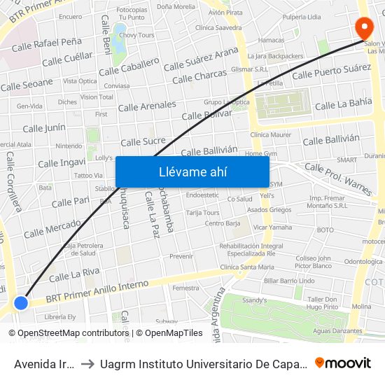 Avenida Irala, 711 to Uagrm Instituto Universitario De Capacitación Popular (Icap) map
