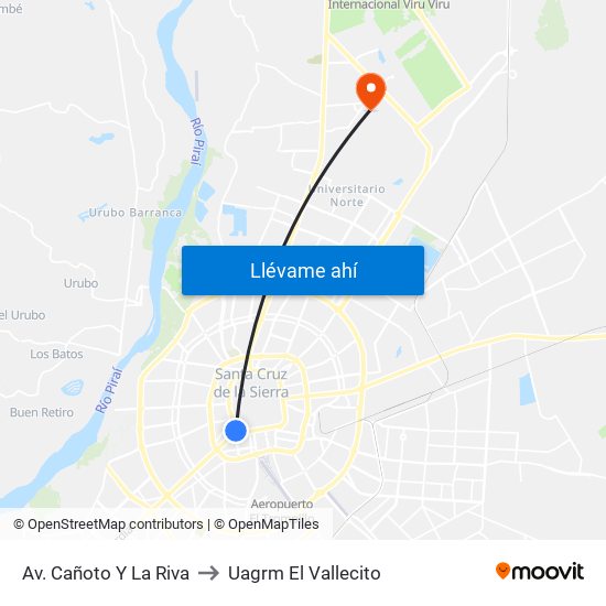 Av. Cañoto Y La Riva to Uagrm El Vallecito map