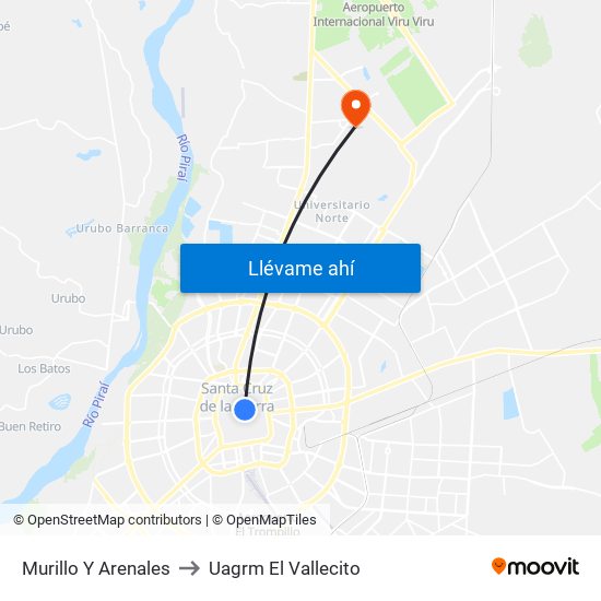 Murillo Y Arenales to Uagrm El Vallecito map