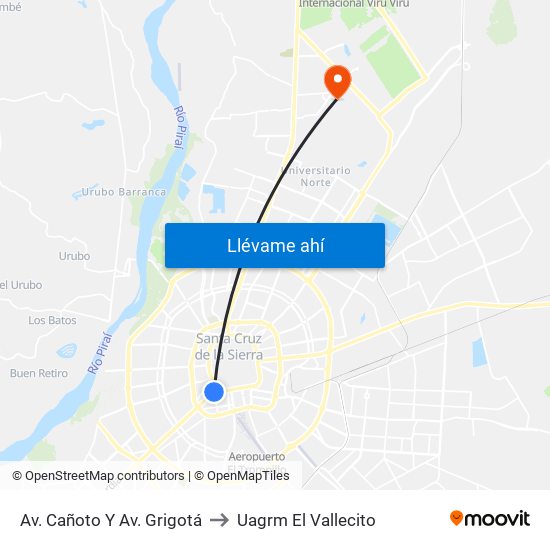 Av. Cañoto Y Av. Grigotá to Uagrm El Vallecito map