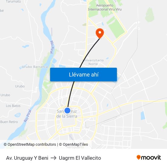 Av. Uruguay Y Beni to Uagrm El Vallecito map