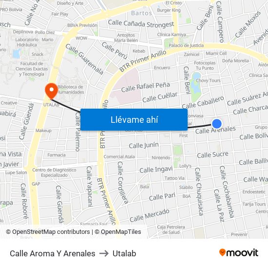 Calle Aroma Y Arenales to Utalab map