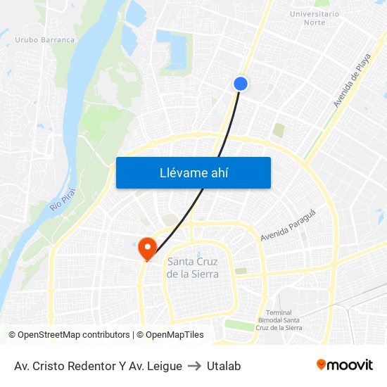 Av. Cristo Redentor Y Av. Leigue to Utalab map