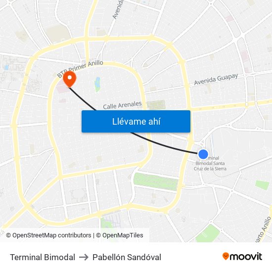 Terminal Bimodal to Pabellón Sandóval map