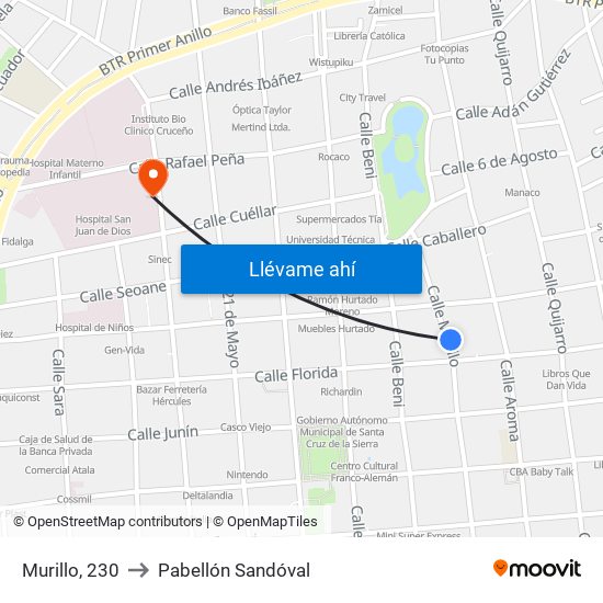 Murillo, 230 to Pabellón Sandóval map