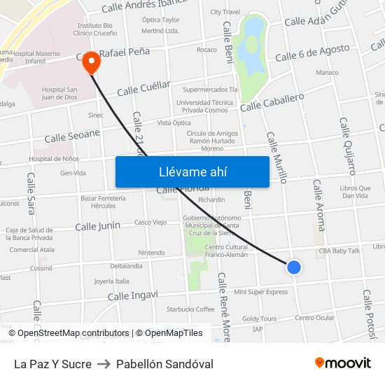 La Paz Y Sucre to Pabellón Sandóval map