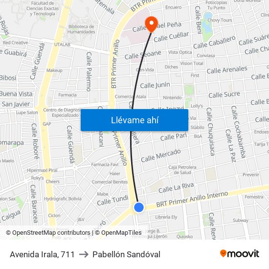 Avenida Irala, 711 to Pabellón Sandóval map