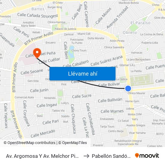 Av. Argomosa Y Av. Melchor Pinto to Pabellón Sandóval map