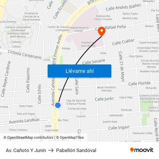 Av. Cañoto Y Junín to Pabellón Sandóval map