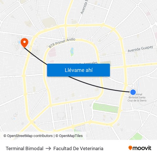 Terminal Bimodal to Facultad De Veterinaria map