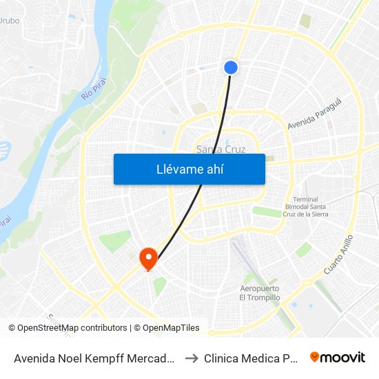 Avenida Noel Kempff Mercado, 1251 to Clinica Medica Policial map