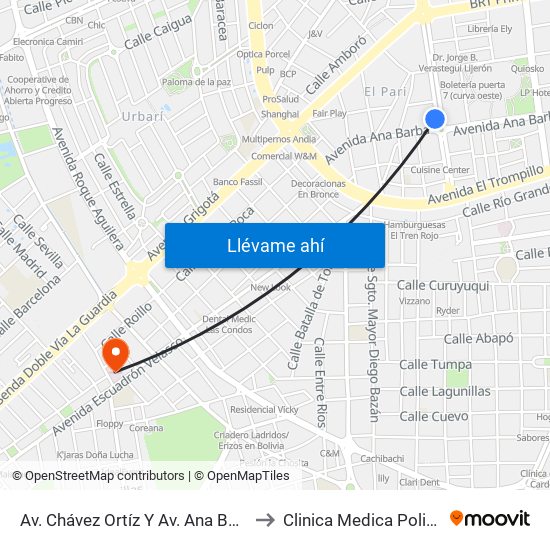 Av. Chávez Ortíz Y Av. Ana Barba to Clinica Medica Policial map
