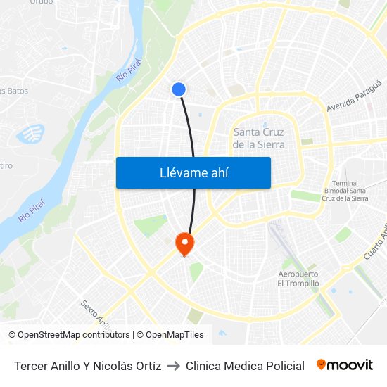 Tercer Anillo Y Nicolás Ortíz to Clinica Medica Policial map
