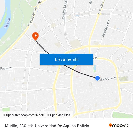 Murillo, 230 to Universidad De Aquino Bolivia map