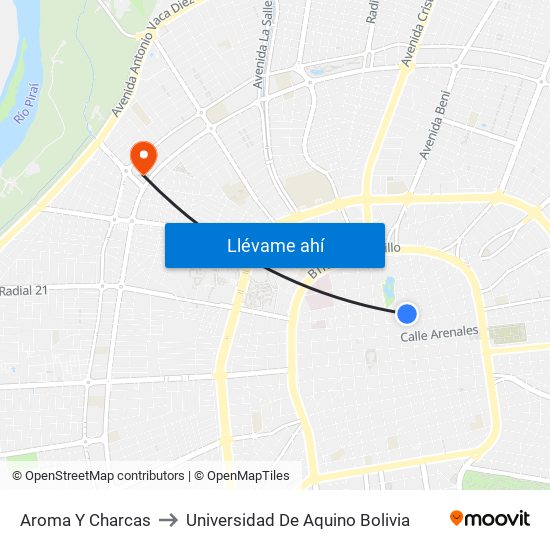 Aroma Y Charcas to Universidad De Aquino Bolivia map