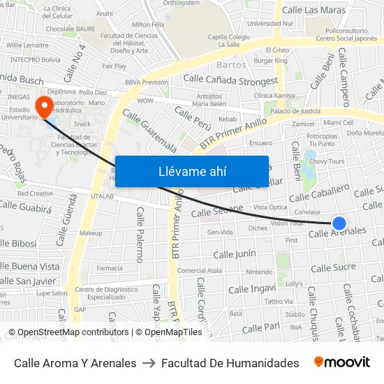 Calle Aroma Y Arenales to Facultad De Humanidades map