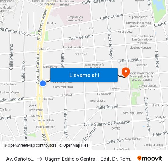 Av. Cañoto Y Junín to Uagrm Edificio Central - Edif. Dr. Romulo Herrera Justiniano map