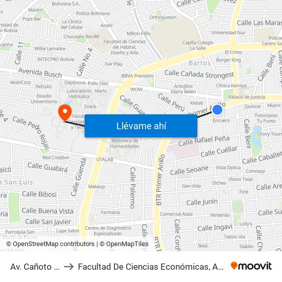 Av. Cañoto Y Libertad to Facultad De Ciencias Económicas, Administrativas Y Financieras map