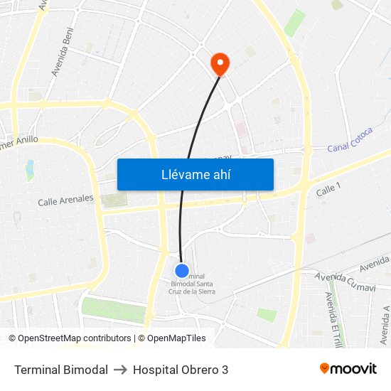 Terminal Bimodal to Hospital Obrero 3 map